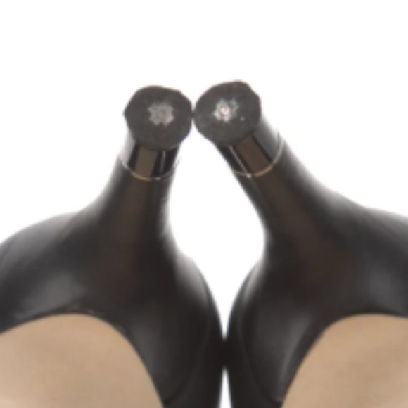Pre-owned CHRISTIAN DIOR Black Leather Heels Pumps w/ silver detailing on heels - Picture 6 of 7